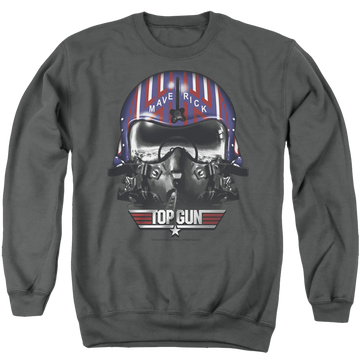 Charcoal men's crewneck sweatshirt with Top Gun Maverick Helmet graphic