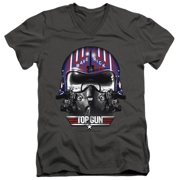 Charcoal men's v-neck t-shirt with Top Gun Maverick Helmet graphic