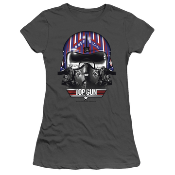 Charcoal juniors t-shirt with Top Gun Maverick Helmet graphic