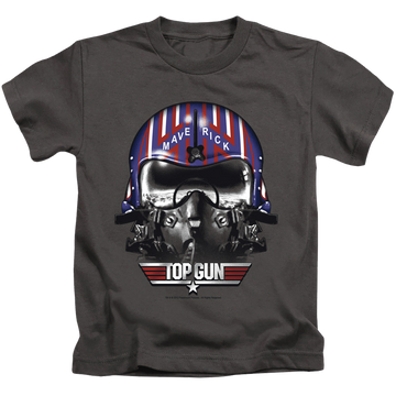 Charcoal kid's t-shirt for ages 4 to 7 with Top Gun Maverick Helmet graphic