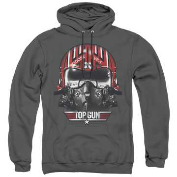 Charcoal pullover hoodie with Top Gun Goose Helmet graphic