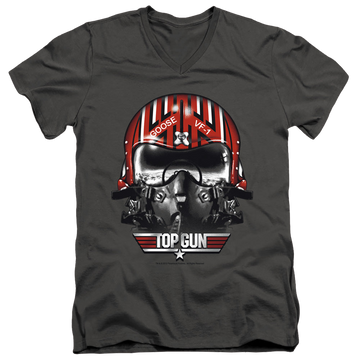 Charcoal men's v-neck t-shirt with Top Gun Goose Helmet graphic