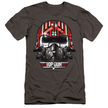 Charcoal men's premium slim fit t-shirt with Top Gun Goose Helmet graphic