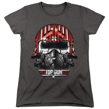 Charcoal women's t-shirt with Top Gun Goose Helmet graphic