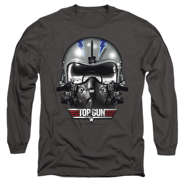 Charcoal men's long sleeve t-shirt with Top Gun Iceman Helmet graphic