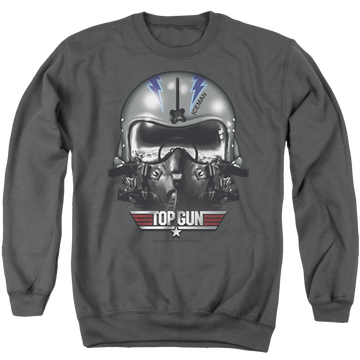 Charcoal men's crewneck sweatshirt with Top Gun Iceman Helmet graphic