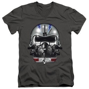 Charcoal men's v-neck t-shirt with Top Gun Iceman Helmet graphic
