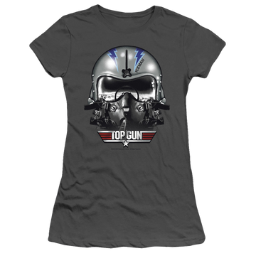 Charcoal juniors t-shirt with Top Gun Iceman Helmet graphic
