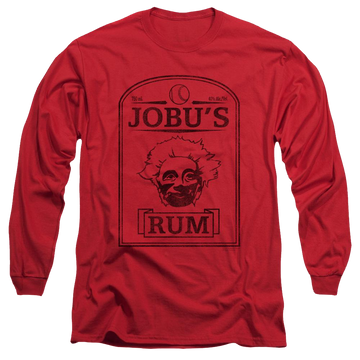 Red men's long sleeve t-shirt with Major League Jobus Rum graphic