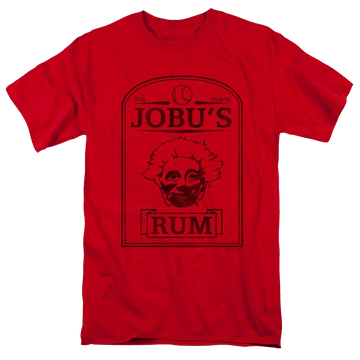 Red men's regular fit t-shirt with Major League Jobus Rum graphic