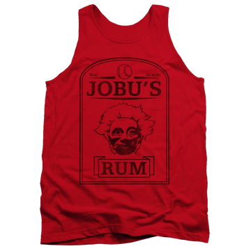 Red men's tank with Major League Jobus Rum graphic