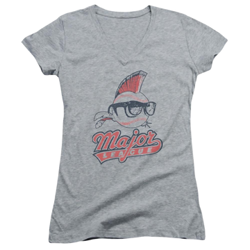 Athletic heather juniors v-neck t-shirt with Major League Vintage Logo graphic