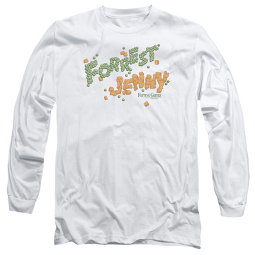 White men's long sleeve t-shirt with Forrest Gump Peas And Carrots graphic