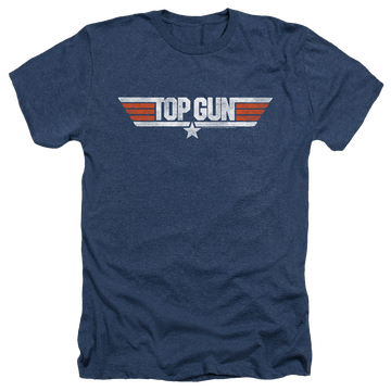 Navy men's heather t-shirt with Top Gun Distressed Logo graphic