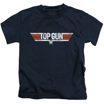 Navy kid's t-shirt for ages 4 to 7 with Top Gun Distressed Logo graphic