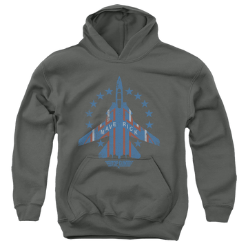 Charcoal youth hoodie for ages 8 to 12 with Top Gun Maverick graphic