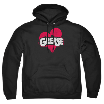 Black pullover hoodie with Grease Heart graphic