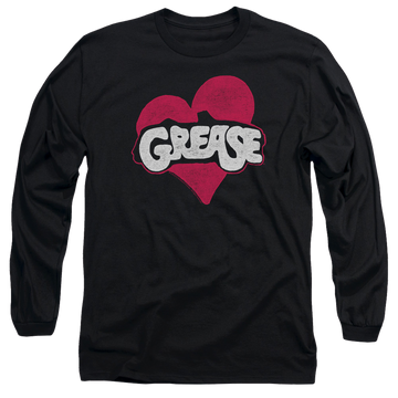 Black men's long sleeve t-shirt with Grease Heart graphic