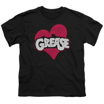 Black youth t-shirt for ages 8 to 12 with Grease Heart graphic