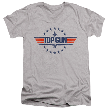 Athletic heather men's v-neck t-shirt with Top Gun Star Logo graphic