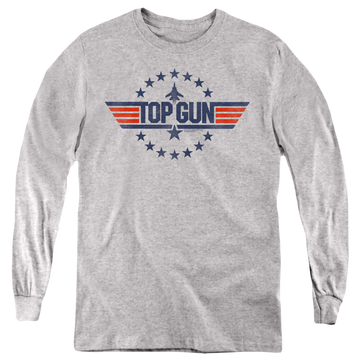 Athletic heather youth long sleeve t-shirt with Top Gun Star Logo graphic