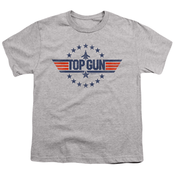 Athletic heather youth t-shirt for ages 8 to 12 with Top Gun Star Logo graphic