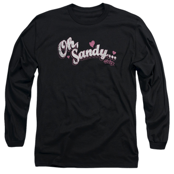 Black men's long sleeve t-shirt with Grease Oh Sandy graphic