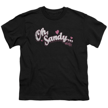 Black youth t-shirt for ages 8 to 12 with Grease Oh Sandy graphic