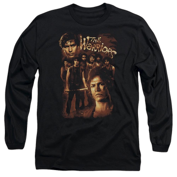 Black men's long sleeve t-shirt with The Warriors 9 Warriors graphic