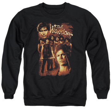 Black men's crewneck sweatshirt with The Warriors 9 Warriors graphic