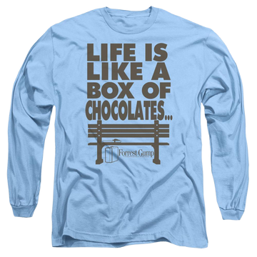 Carolina blue men's long sleeve t-shirt with Forrest Gump Life graphic