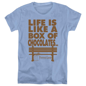 Carolina blue women's t-shirt with Forrest Gump Life graphic