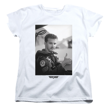 White women's t-shirt with Top Gun Wingman graphic