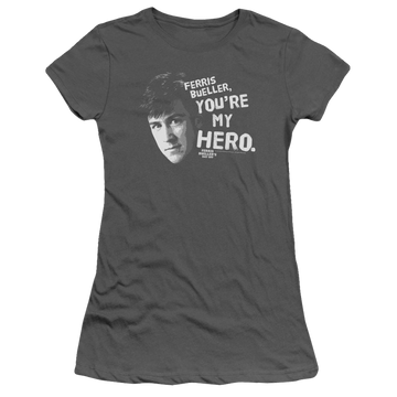 Charcoal juniors t-shirt with Ferris Bueller's Day Off My Hero graphic