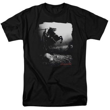 Black men's regular fit t-shirt with Sleepy Hollow Foggy Night graphic