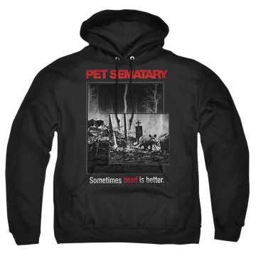 Black pullover hoodie with Pet Sematary Cat Poster graphic