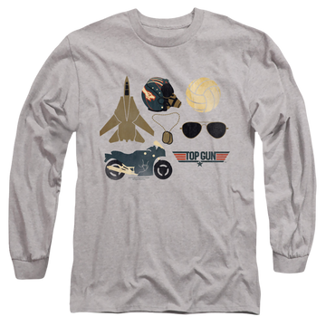 Athletic heather men's long sleeve t-shirt with Top Gun Items graphic