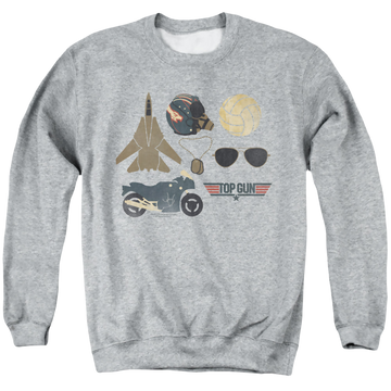 Athletic heather men's crewneck sweatshirt with Top Gun Items graphic