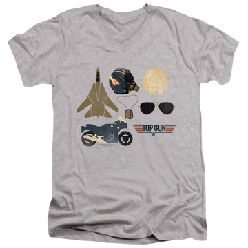 Athletic heather men's v-neck t-shirt with Top Gun Items graphic
