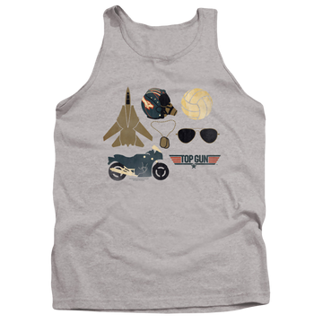 Athletic heather men's tank with Top Gun Items graphic