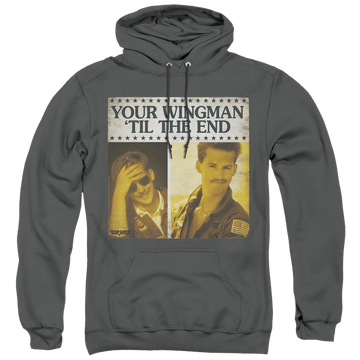 Charcoal pullover hoodie with Top Gun Til The End graphic