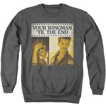 Charcoal men's crewneck sweatshirt with Top Gun Til The End graphic