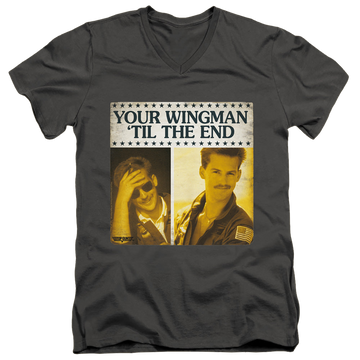Charcoal men's v-neck t-shirt with Top Gun Til The End graphic
