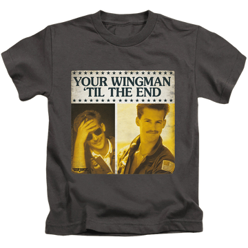 Charcoal kid's t-shirt for ages 4 to 7 with Top Gun Til The End graphic