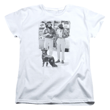 White women's t-shirt with Cheech & Chong Up in Smoke Cheech Chong Dog graphic