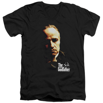 Black men's v-neck t-shirt with The Godfather Don Vito graphic