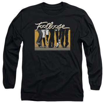 Black men's long sleeve t-shirt with Footloose Dance Party graphic