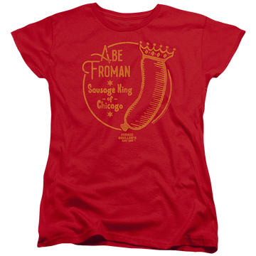 Red women's t-shirt with Ferris Bueller's Day Off Abe Froman graphic