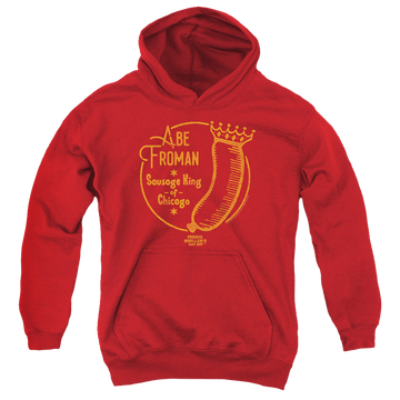 Red youth hoodie for ages 8 to 12 with Ferris Bueller's Day Off Abe Froman graphic