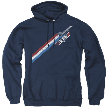 Navy pullover hoodie with Top Gun Stripes graphic